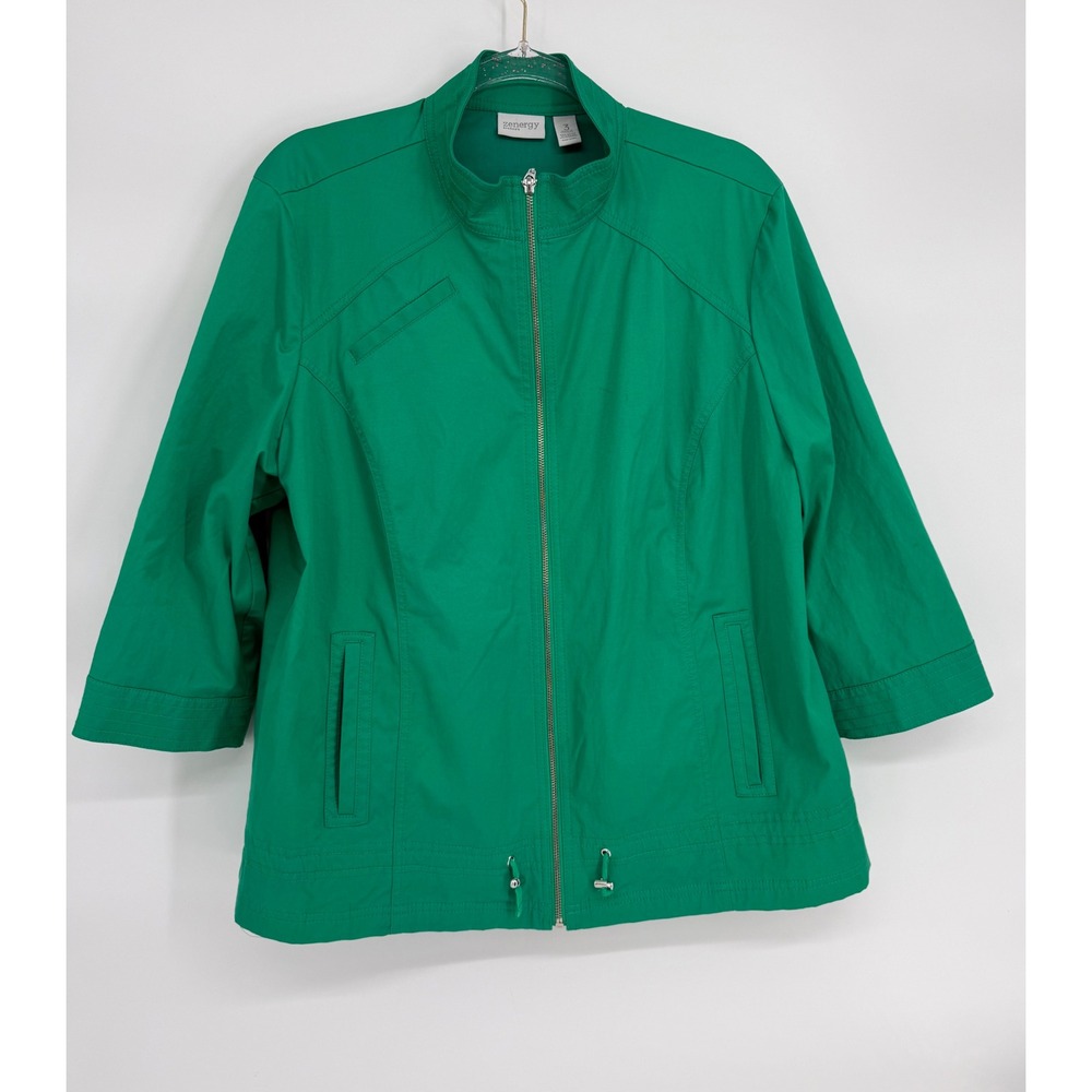 Chicos Zenergy Green Full Zip Mock Neck 3/4 Sleeve Jacket Size 3 XL
